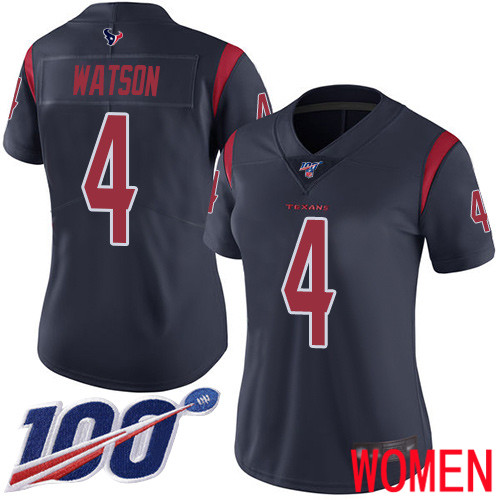 Houston Texans Limited Navy Blue Women Deshaun Watson Jersey NFL Football #4 100th Season Rush Vapor Untouchable
